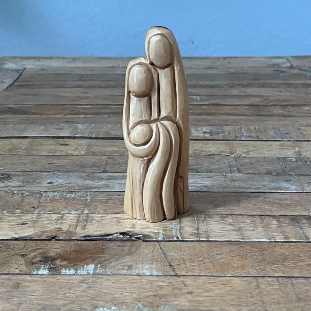 Hand-carved Olive Wood Sculpture of the Holy Family 6" Tall